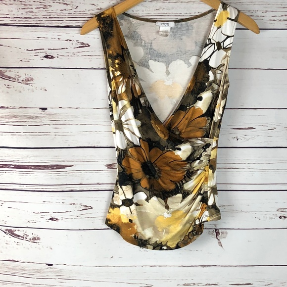 Cache Tops - Cache`Women's Floral Sleeveless Tank Top Gold S